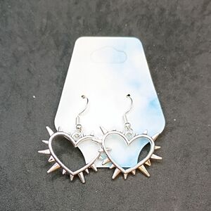 Silver Spiked Heart Dangle Earrings - Women's Jewelry
